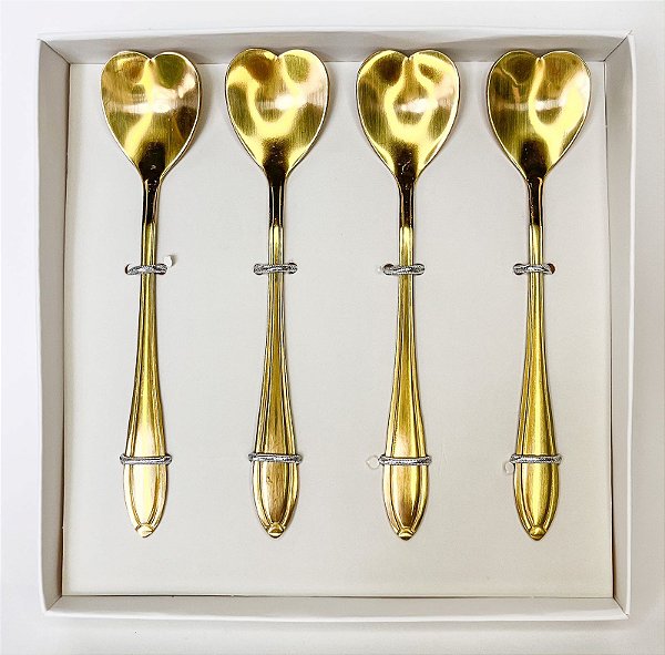Conjunto 4 colheres para chá Coração dourado