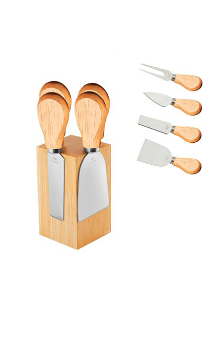 Kit para Queijo 4 Peças e Suporte em Madeira