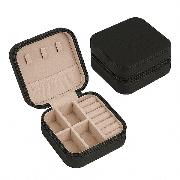 Mini Porta-Jóias em Couro Sintético Preto