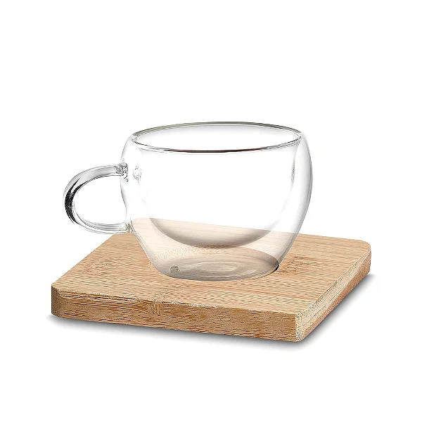 Conjunto Clássico 2 Xícaras de Café com Base de Bambu