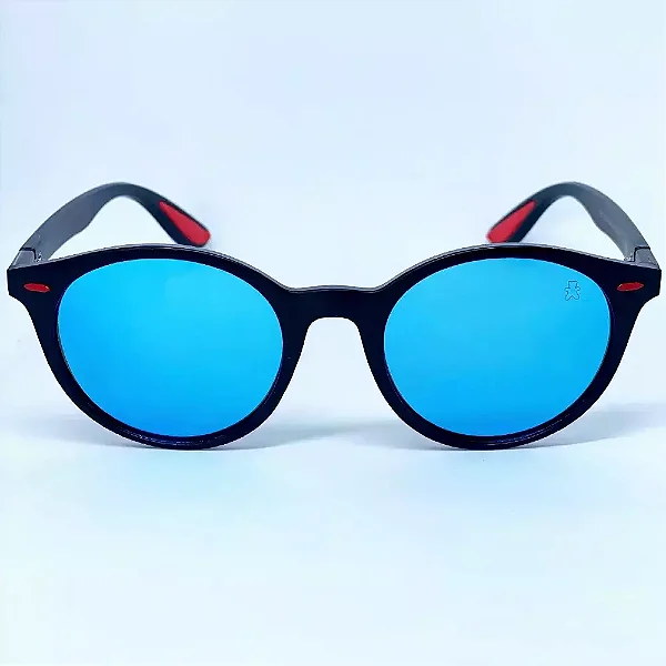 ÓCULOS DE SOL ITALIA POLARIZADO - AZUL ESPELHADO COM DETALHE VERMELHO