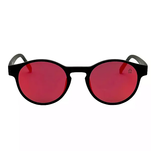 Oculos de Sol Round - Preto C/ Vermelho Espelhado