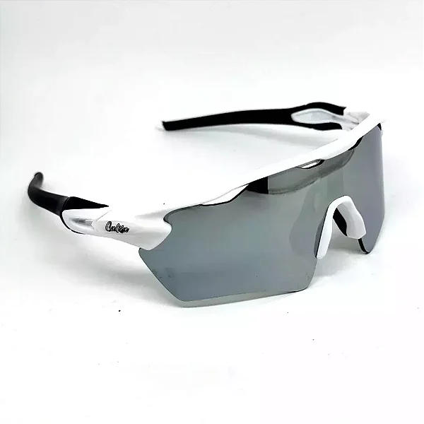Óculos de Sol Esportivo Speed - Branco Prata Haste Preta