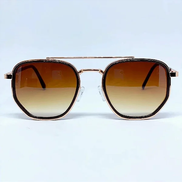 ÓCULOS DE SOL ARIZONA - HEXAGONAL - MARROM DEGRADÊ C/ DOURADO