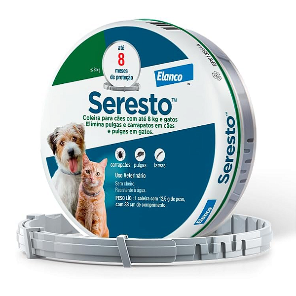 Coleira Antipulgas e Carrapatos Elanco Seresto para Cães e Gatos até 8 Kg