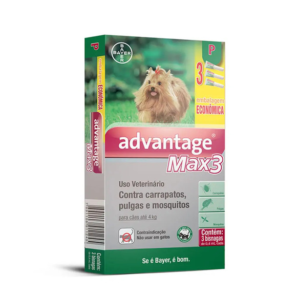 Antipulgas Advantage Max3 Cães até 4kg 3 unidades