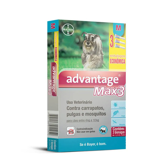 Antipulgas Advantage Max3 Cães 4kg a 10kg 3 unidades