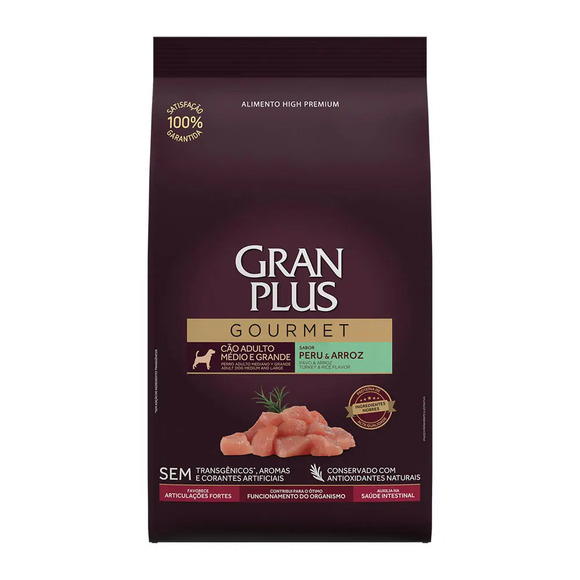 Ração Gran Plus Gourmet Cães Adultos Médio e Grande Peru e Arroz 10,1 kg