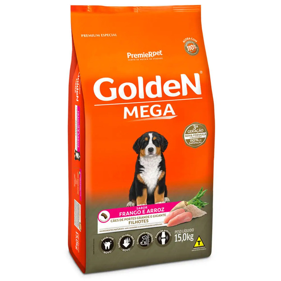 Ração Golden Mega para Cães Filhotes Raças Grandes Frango e Arroz 15 kg