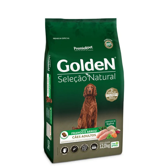Ração Golden Seleção Natural Cães Adultos Frango e Arroz 12 kg