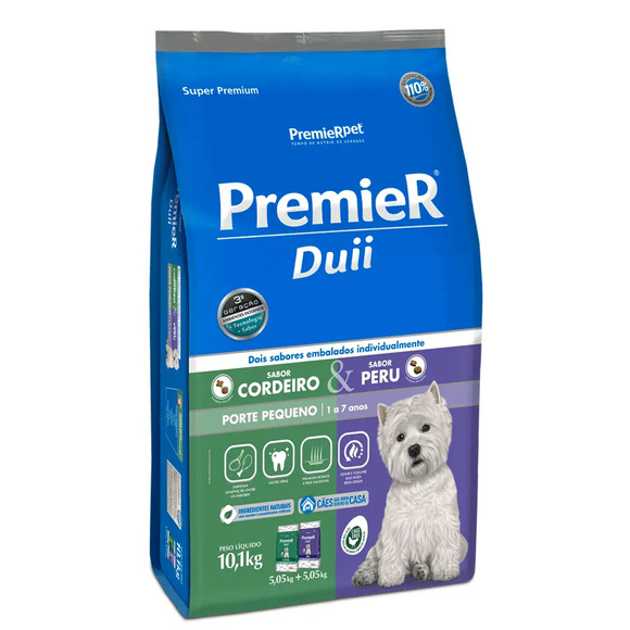 Ração Premier Duii Cães Adultos Porte Pequeno Cordeiro e Peru 10,1 kg