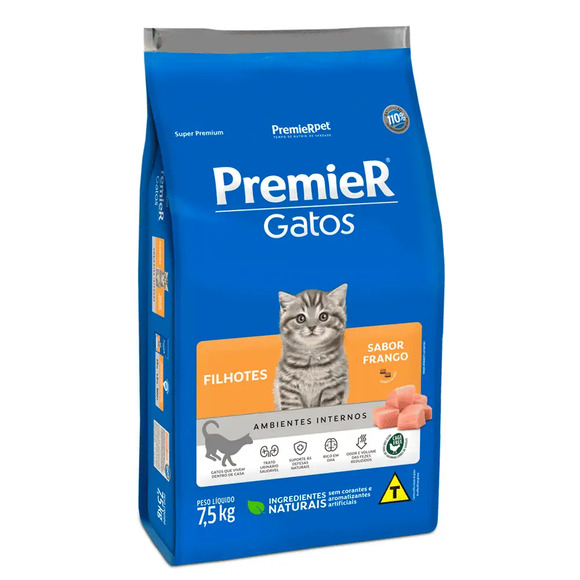 Ração Premier Ambientes Internos Gatos Filhotes Frango 7,5 kg