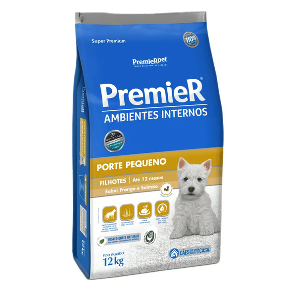 Ração Premier Ambientes Internos Cães Filhotes Raças Pequenas 12 kg