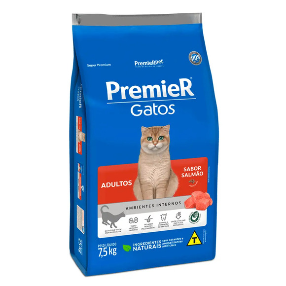 Ração Premier Ambientes Internos Gatos Adultos Salmão 7,5 kg