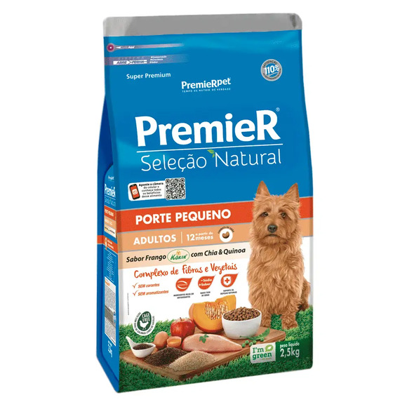 Ração Premier Seleção Natural Cães Adultos Pequeno Porte Frango com Chia e Quinoa 2,5 kg