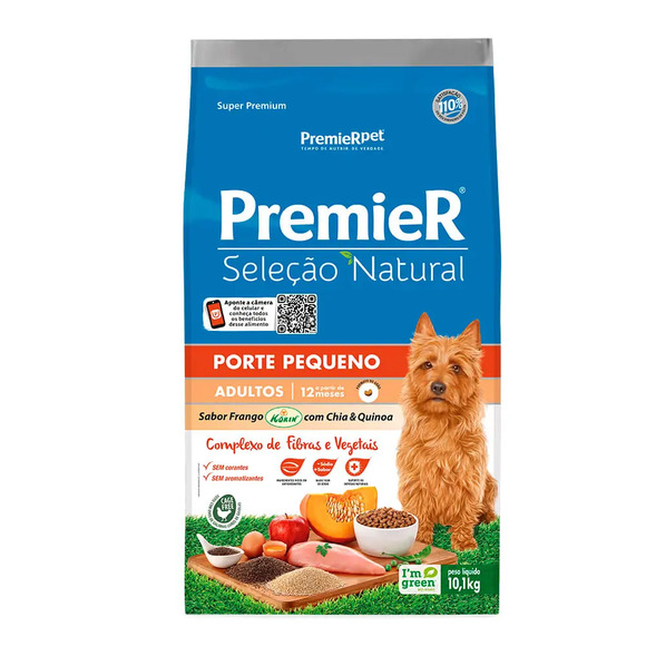 Ração Premier Seleção Natural Cães Adultos Pequeno Porte Frango com Chia e Quinoa 10,1 kg