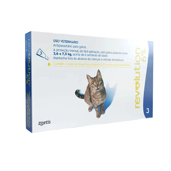 Antipulgas Revolution 6% para Gatos de 2,6kg a 7,5kg 3 Tubos