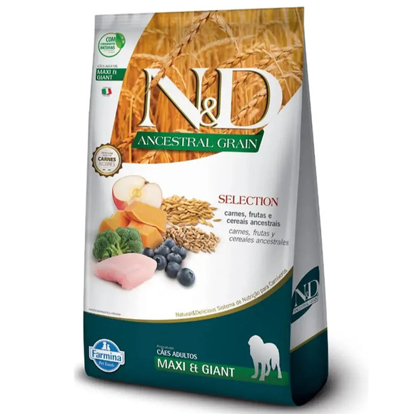 Ração N&D Ancestral Grain Selection Cães Adultos Raças Grandes e Gigantes 15 kg