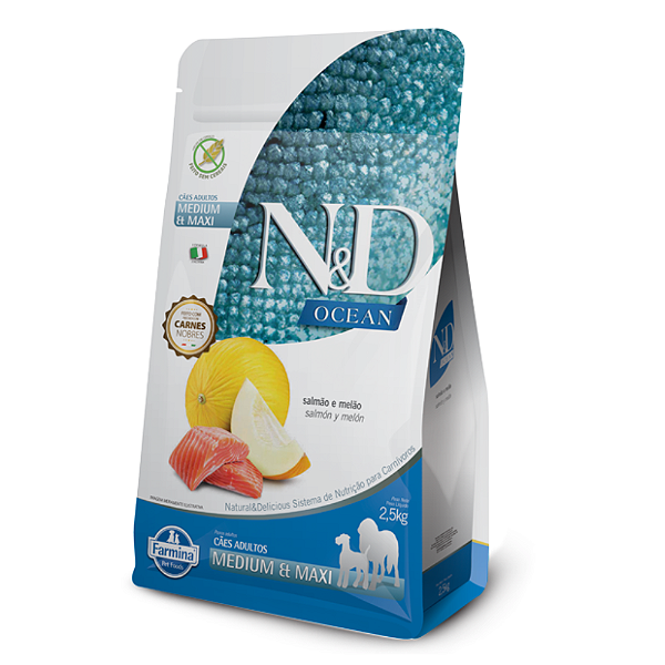 Ração N&D Ocean Cães Adultos Raças Médias e Grandes Salmão e Melão 10,1 kg