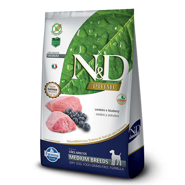 Ração N&D Prime Cordeiro e Blueberry Cães Adultos Médio 2,5kg