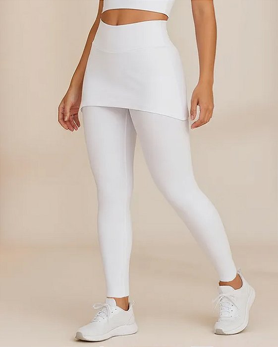 Calça Legging com Saia Embutida Tapa Bumbum Branca Sem Pezinho