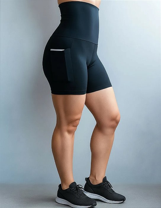 Short Feminino com Bolso Cintura Alta Modeladora Preto