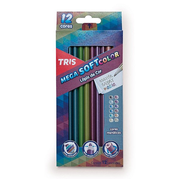 Lápis De Cor TRIS Mega Soft Color Tons Metálicos 12 Cores