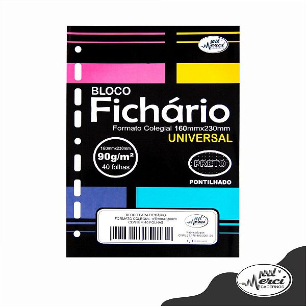 Bloco Preto Pontilhado para Fichário/Caderno Argolado Formato Colegial Universal 40 Folhas Merci