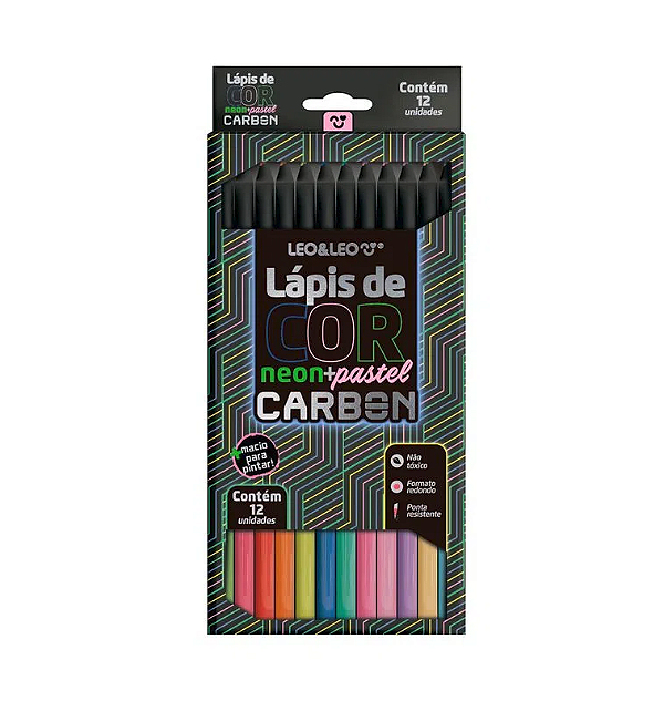 Lápis de Cor Carbon Neon + Pastel 12 Cores Leo&Leo
