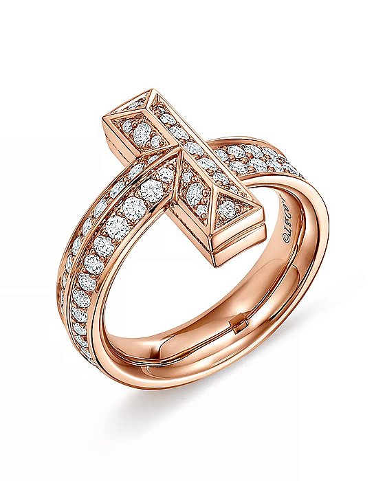 Anel T1 em ouro rosa com diamantes, 4,5 mm