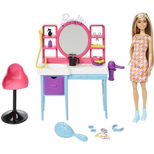 Conjunto Boneca Barbie Totally Hair Salão de Beleza Mattel