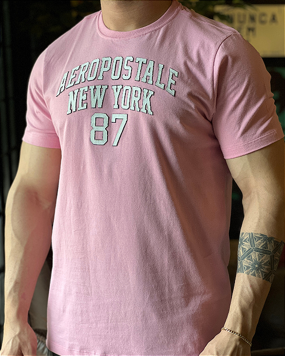 Camiseta Bordada Rosa Aeropostale
