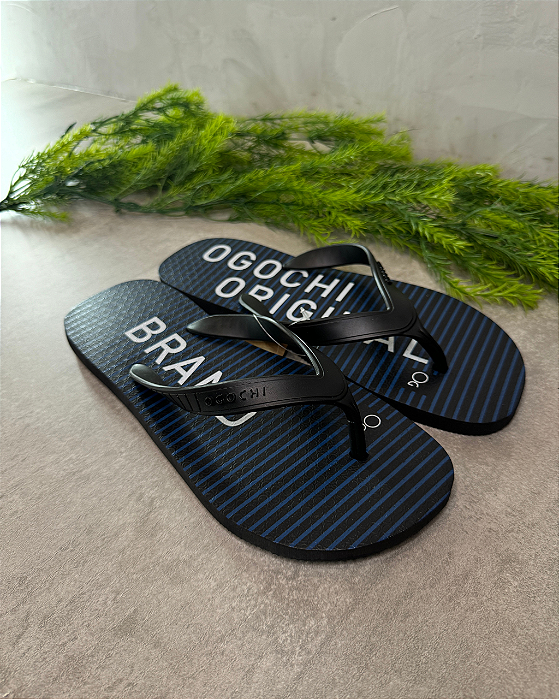Chinelo Estampado Azul e Preto Ogochi