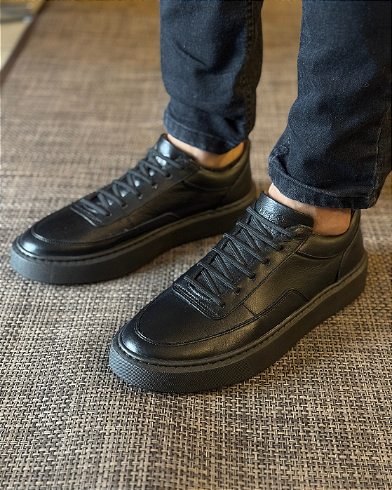 Tênis Couro Detroit Preto Lustro Perlatto