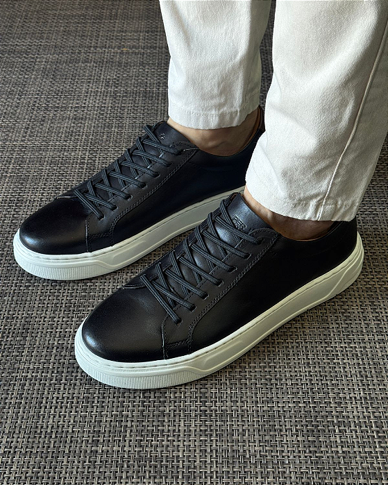 Tênis Michigan Couro Roma Preto Lustro Perlatto