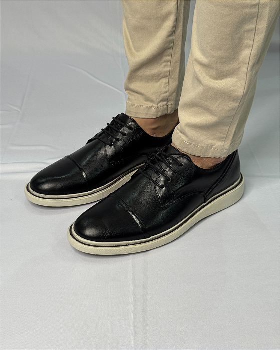 Sapato Couro Rotterdam Burned Preto Perlatto