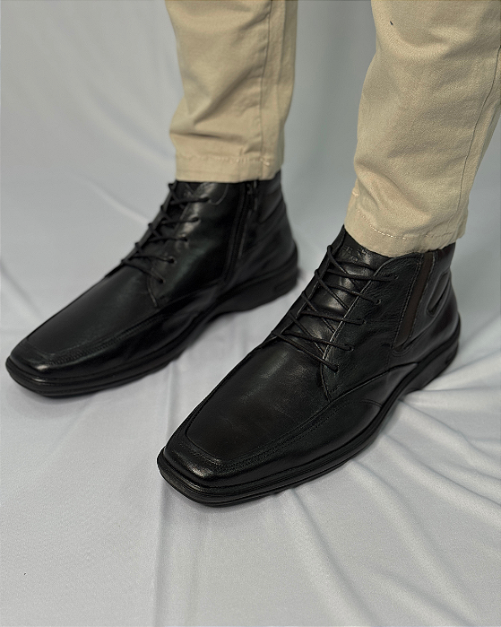 Sapato Cano Alto Couro Medelin Burned Preto Perlatto