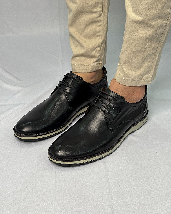 Sapato Couro New Mendonza Preto Lustro Perlatto