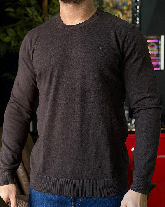 Sueter Tricot Slim Essencial Marrom Ogochi
