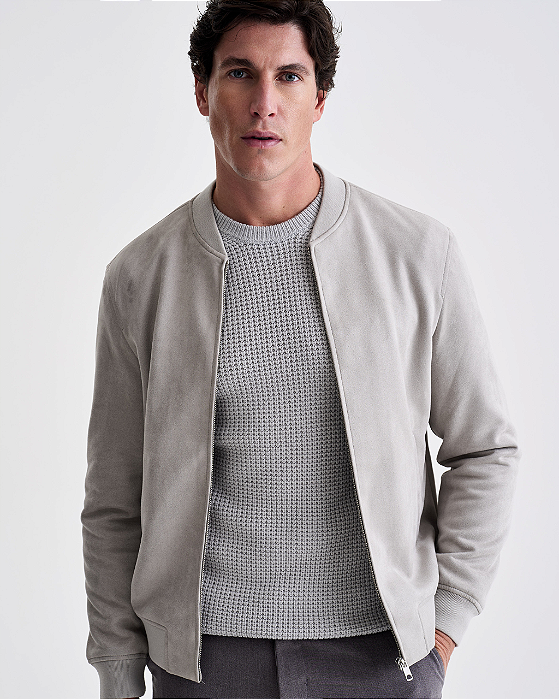 Jaqueta Bomber Suede Cinza Claro Ankor