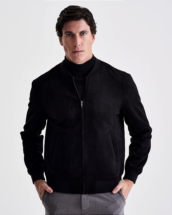 Jaqueta Bomber Suede Preta Ankor