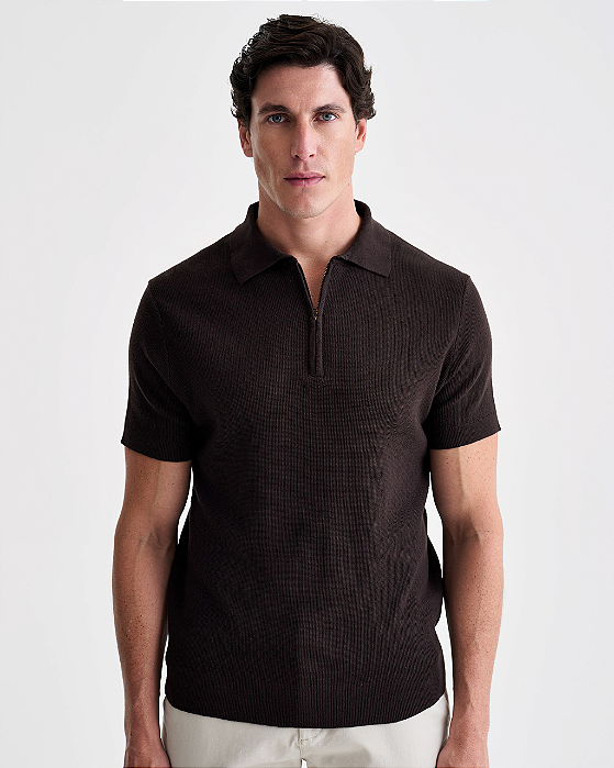 Polo Tricot Ziper Marrom Ankor