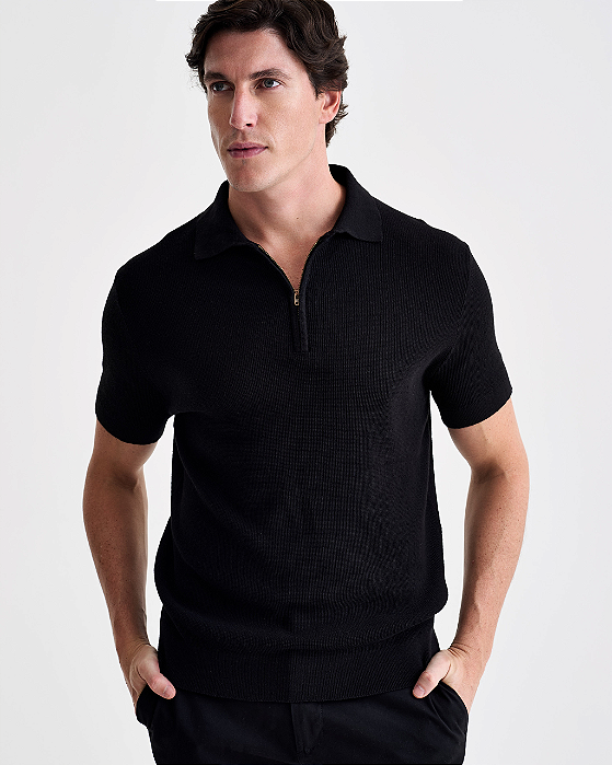 Polo Tricot Ziper Preta Ankor