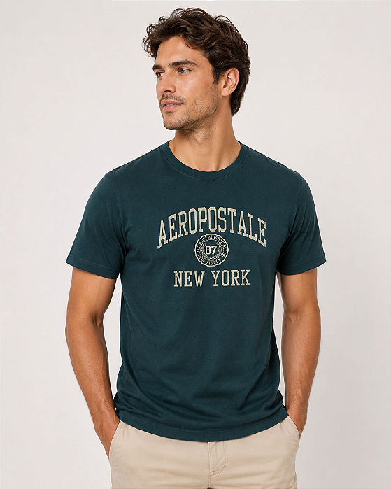 Camiseta Bordada Verde Escuro Aeropostale