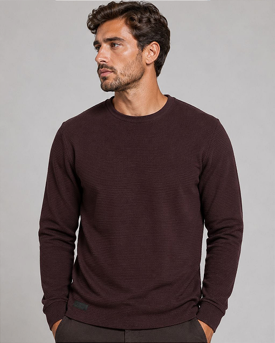 Camiseta ML Textura Tricot Comfort Bordo K&J Black
