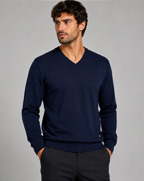 Sueter Tricot Slim Azul Marinho Highstil