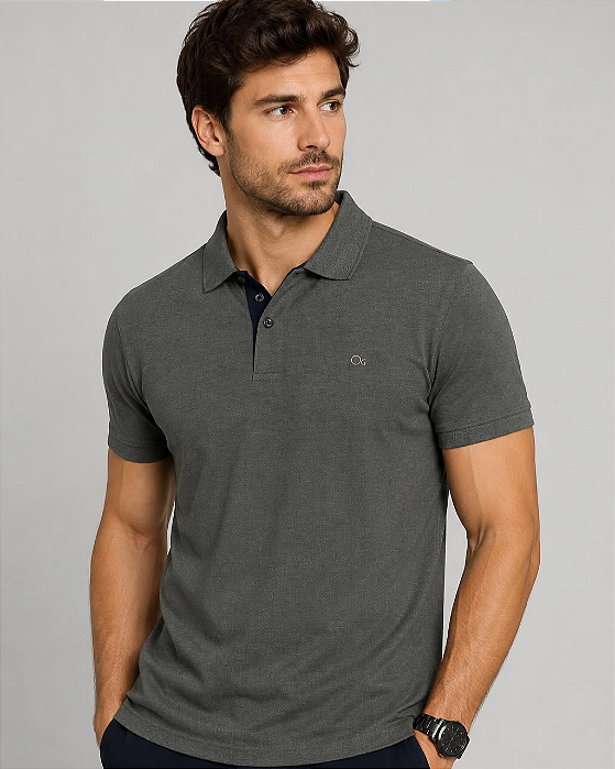 Gola Polo Casual Slim Piquet Verde Militar Ogochi