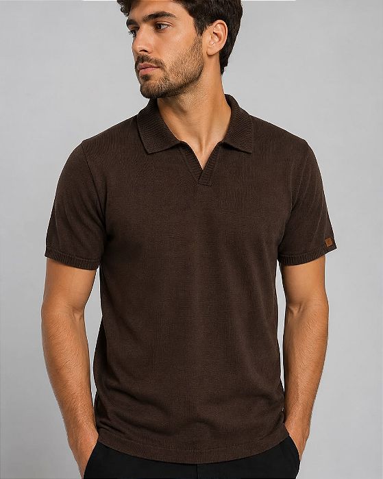 Gola Polo Tricot Gola Italiana Marrom Ogochi