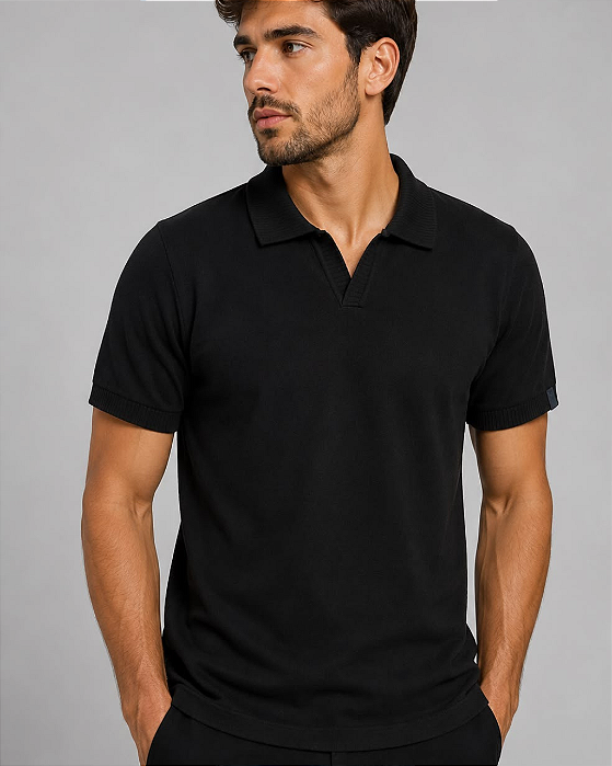 Gola Polo Tricot Gola Italiana Preta Ogochi