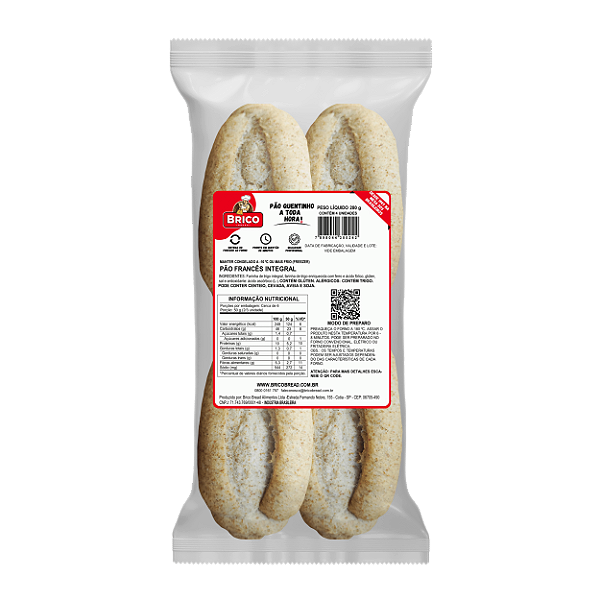 Pão Francês Integral 280g - 31% De Cereais Integrais - [Pré-assado]